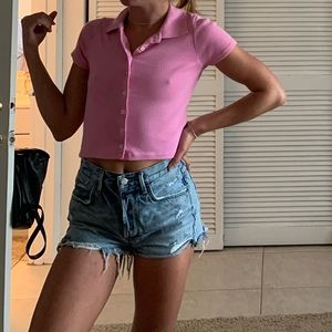 Brandy Melville Pink button down collared top